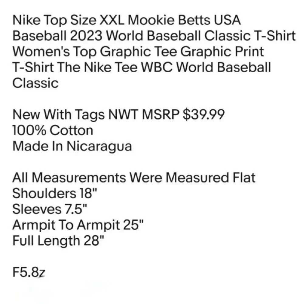 Nike Top Size XXL Mookie Betts USA Baseball 2023 World Baseball Classic T-Shirt